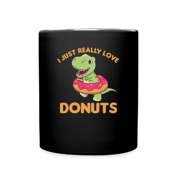 Süßer Dino T-Rex lustige Tiere in Donut Wortspiel - Tasse einfarbig - Schwarz - Vorne