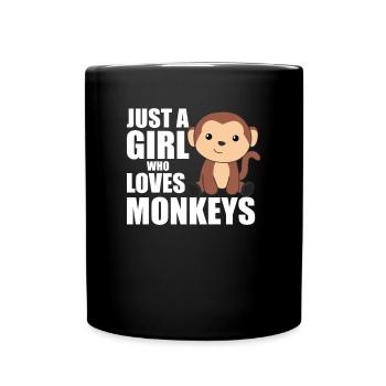 Only a girl who loves monkeys - sweet monkey - Full Colour Mug - black - Front