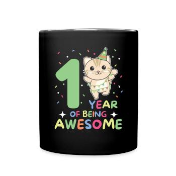 Cat for 1st birthday for children one year old - Full Colour Mug - black - Front