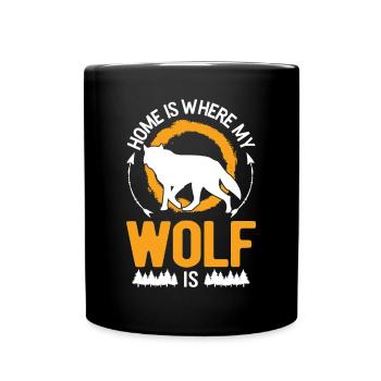 Zuhause ist wo mein Wolf ist Wolfsrudel - Tasse einfarbig - Schwarz - Vorne