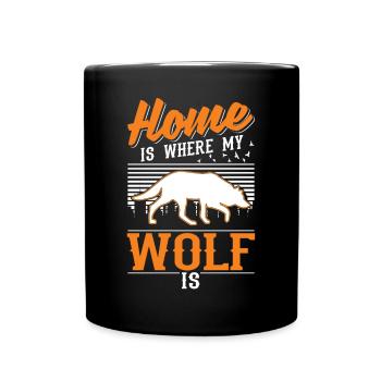 Zuhause ist wo mein Wolf ist Wolfsrudel - Tasse einfarbig - Schwarz - Vorne