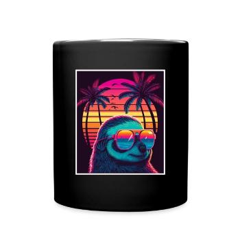 Vaporwave Retro Faultier Tiermotiv Strand Neon - Tasse einfarbig - Schwarz - Vorne
