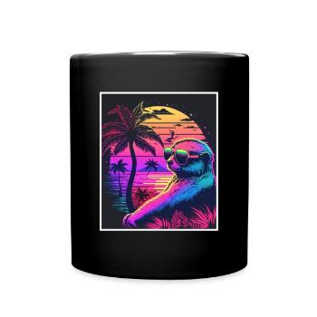 Vaporwave Retro Paresseux Animal Motif Plage Neon - Mug uni - noir - Devant