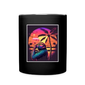 Vaporwave Retro Faultier Tiermotiv Strand Neon - Tasse einfarbig - Schwarz - Vorne