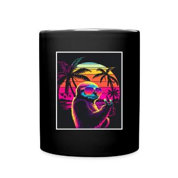 Vaporwave Retro Sloth Animal Motif Beach Neon - Full Colour Mug - black - Front