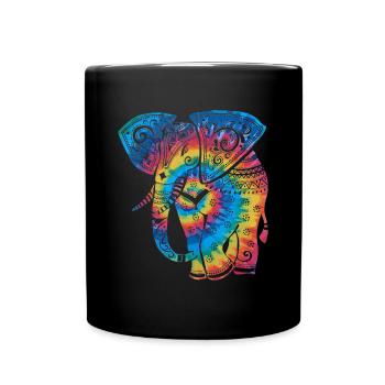 Tie Dye Elephant Mandala - Full Colour Mug - black - Front