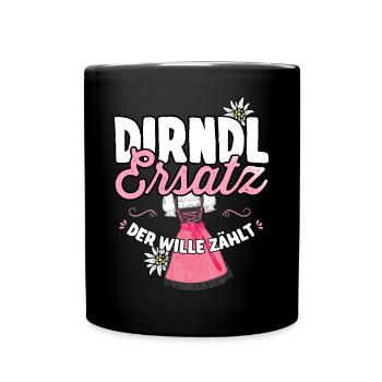 Tracht Ersatz Dirndl Shirt Damen Trachtenshirt - Tasse einfarbig - Schwarz - Vorne