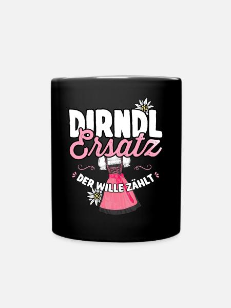 Tracht Ersatz Dirndl Shirt Damen Trachtenshirt - Tasse einfarbig - Schwarz