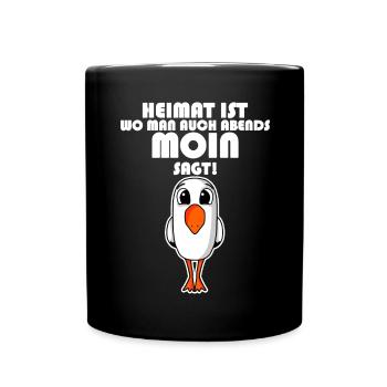 Nordsee Plattdeutsch Spruch Moin Möwe - Tasse einfarbig - Schwarz - Vorne