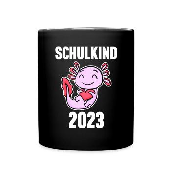 Schuldkind Einschulung Axolotl 2023 - Tasse einfarbig - Schwarz - Vorne