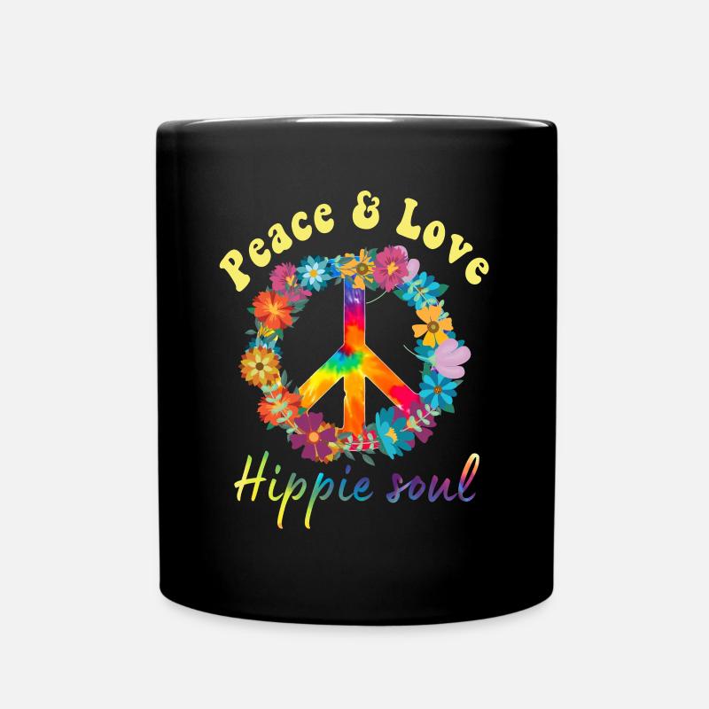 Hippie Peace Groovy Flowerpower Boho Woodstock - Tasse einfarbig - Schwarz