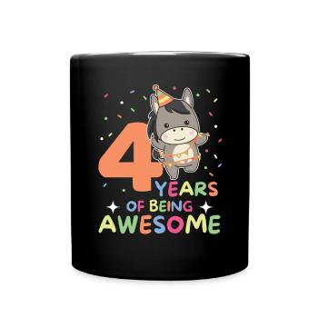 Âne pour les 4 ans Enfants de quatre ans - Mug uni - noir - Devant