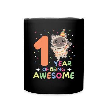 Cat for 1st birthday for children one year old - Full Colour Mug - black - Front
