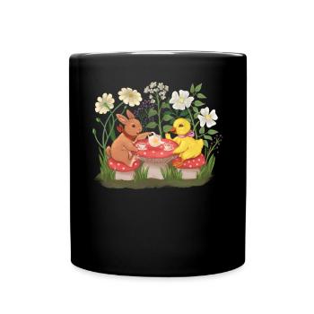 Cottagecore Aesthetics Hase Ente Teezeit - Tasse einfarbig - Schwarz - Vorne