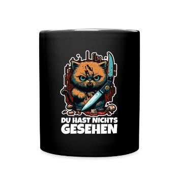 Du hast nichts gesehen Katze Messer Kätzchen - Tasse einfarbig - Schwarz - Vorne