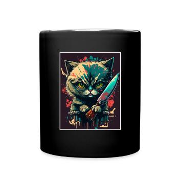 Du hast nichts gesehen Katze Messer Kätzchen - Tasse einfarbig - Schwarz - Vorne