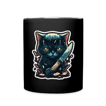 Du hast nichts gesehen Katze Messer Kätzchen - Tasse einfarbig - Schwarz - Vorne