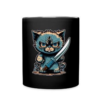 Du hast nichts gesehen Katze Messer Kätzchen - Tasse einfarbig - Schwarz - Vorne