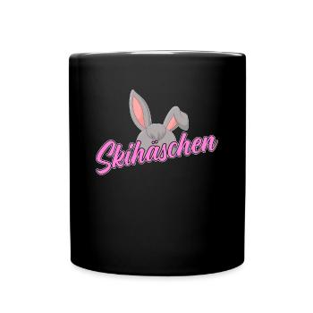 Skifahrer Skihäschen Ski - Tasse einfarbig - Schwarz - Vorne