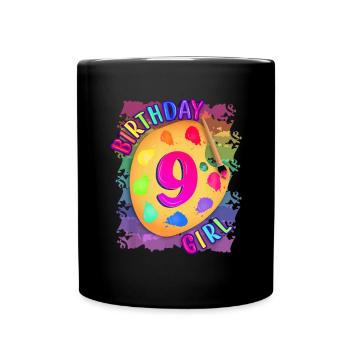 Nine Year Old Birthday Girl Painting Party Brush a - Full Colour Mug - black - Front