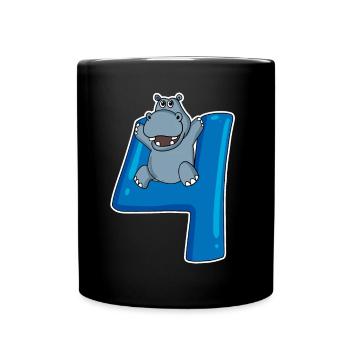 4 Jahre alt - 4. Geburtstag mit Tier Motiv - Tasse einfarbig - Schwarz - Vorne