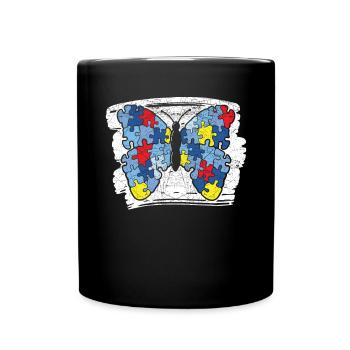 Butterfly Entomology Entomologist Autism Awareness - Full Colour Mug - black - Front