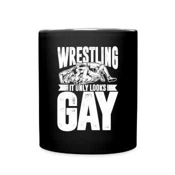 Wrestling It Only Looks Gay - Tasse einfarbig - Schwarz - Vorne