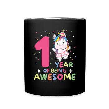 Unicorn for 1st birthday for children one year old - Full Colour Mug - black - Front
