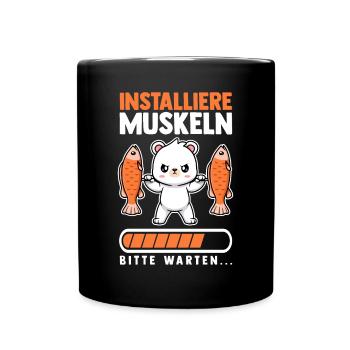 Muskeln Sport Fitness Gewichtheben Bär - Tasse einfarbig - Schwarz - Vorne
