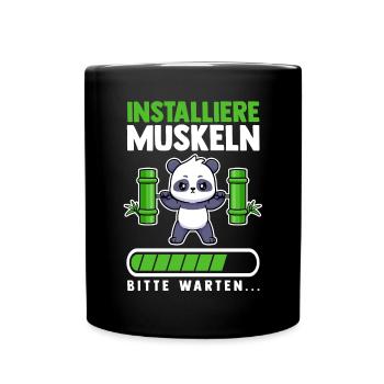 Muskeln Sport Fitness Gewichtheben Panda - Tasse einfarbig - Schwarz - Vorne
