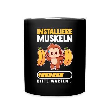 Muskeln Sport Fitness Gewichtheben Banane Affe - Tasse einfarbig - Schwarz - Vorne
