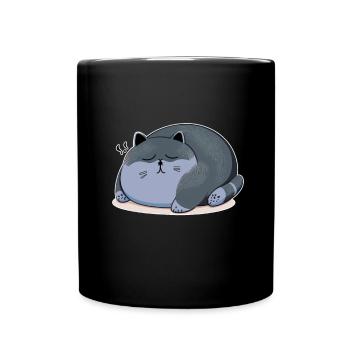 Sleeping Fat Cat Sleep Shirt Cuddly Shirt - Full Colour Mug - black - Front