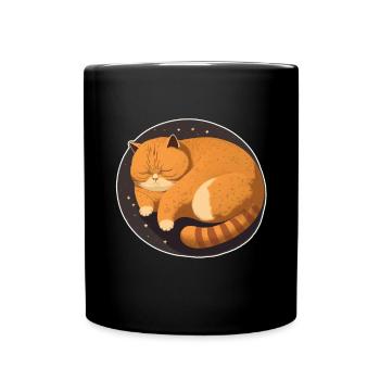 Sleeping Fat Cat Sleep Shirt Cuddly Shirt - Full Colour Mug - black - Front