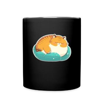 Sleeping Fat Cat Sleep Shirt Cuddly Shirt - Full Colour Mug - black - Front