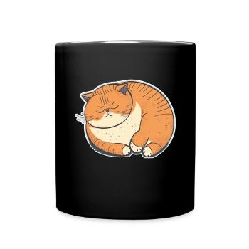 Sleeping Fat Cat Sleep Shirt Cuddly Shirt - Full Colour Mug - black - Front