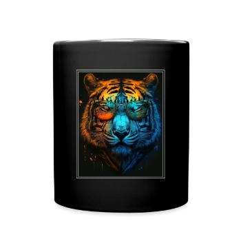 Bengal Tiger Cat Boss Chef Big Cat Neon - Full Colour Mug - black - Front
