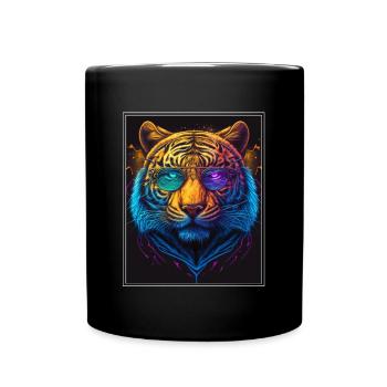 Bengal Tiger Cat Boss Chef Big Cat neon - Full Colour Mug - black - Front