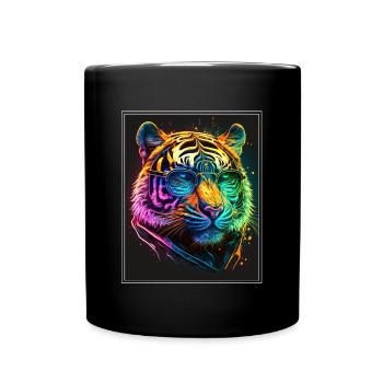 Bengal Tiger Cat Boss Chef Big Cat Neon - Full Colour Mug - black - Front