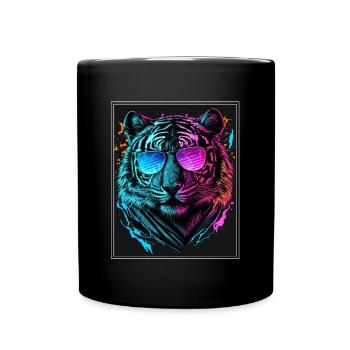 Bengal Tiger Cat Boss Chef Big Cat Neon - Full Colour Mug - black - Front
