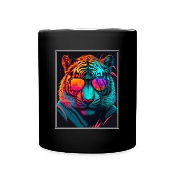 Bengal Tiger Cat Boss Chef Big Cat Neon - Full Colour Mug - black - Front