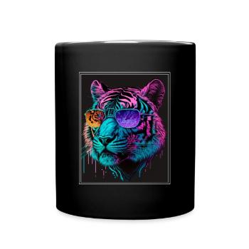 Bengal Tiger Cat Boss Chef Big Cat Neon - Full Colour Mug - black - Front