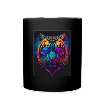 Bengal Tiger Cat Boss Chef Big Cat Neon - Full Colour Mug - black - Front
