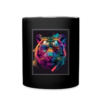 Bengalischer Tiger Katze Polygon Raubkatze Neon - Tasse einfarbig - Schwarz - Vorne