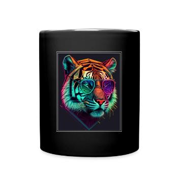 Bengal Tiger Cat Polygon Big Cat Neon - Full Colour Mug - black - Front