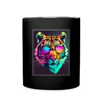 Bengalischer Tiger Katze Polygon Raubkatze Neon - Tasse einfarbig - Schwarz - Vorne