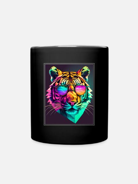 Bengal Tiger Cat Polygon Big Cat Neon - Mug uni - noir