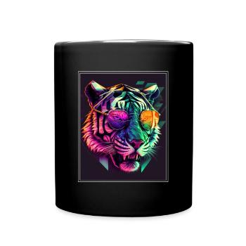 Bengal Tiger Cat Polygon Big Cat Neon - Full Colour Mug - black - Front