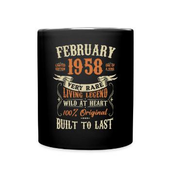 Februar 1958 Geburtstagsgeschenk - Tasse einfarbig - Schwarz - Vorne