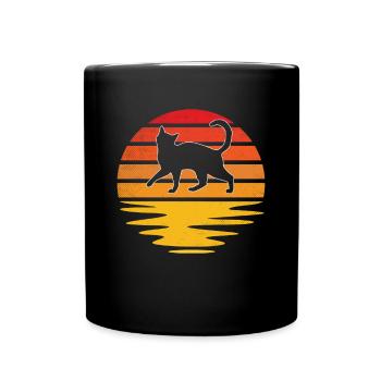Katze Retro - Tasse einfarbig - Schwarz - Vorne