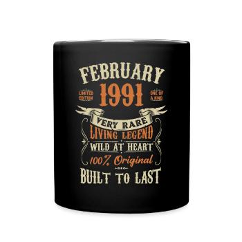 Februar 1991 Geburtstagsgeschenk - Tasse einfarbig - Schwarz - Vorne